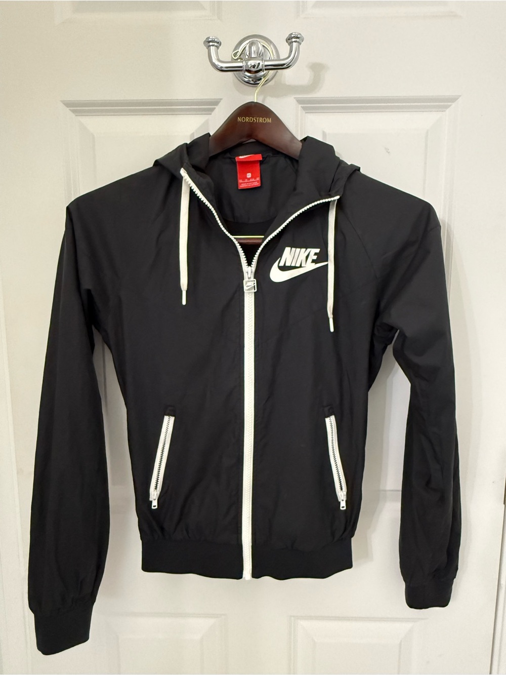 Nike Black Hooded Windbreaker with White Accents